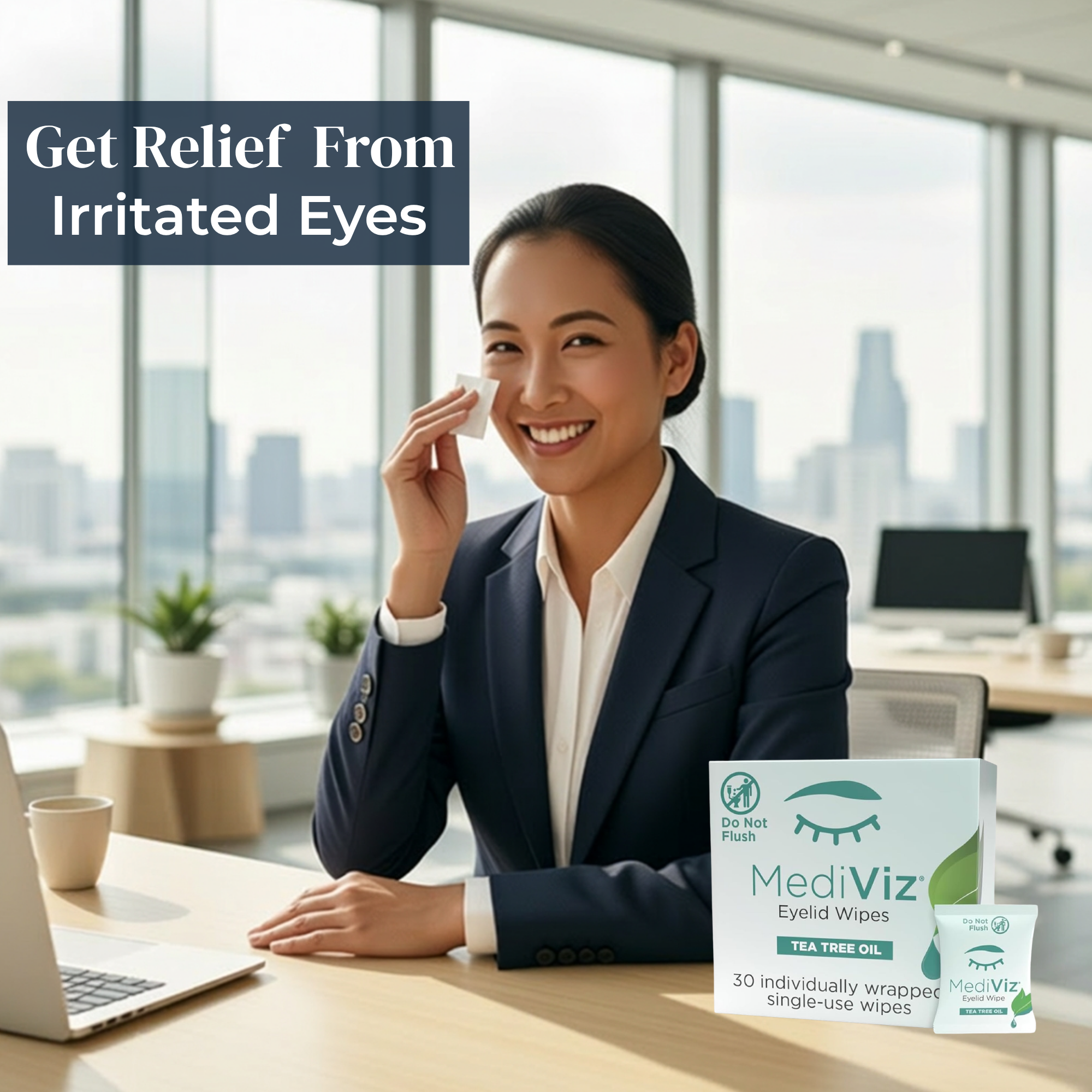 Eye Love MediViz Tea Tree Eyelid Wipes - 30 Eyelash & Eyelid Scrub Towelettes