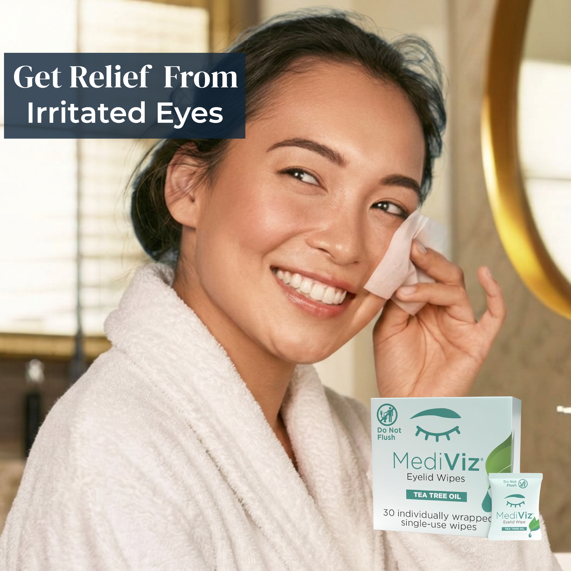 Eye Love MediViz Tea Tree Eyelid Wipes - 30 Eyelash & Eyelid Scrub Tow
