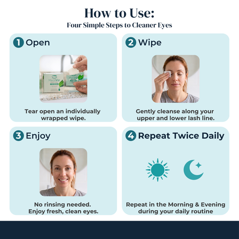 Eye Love MediViz Tea Tree Eyelid Wipes - 30 Eyelash & Eyelid Scrub Towelettes