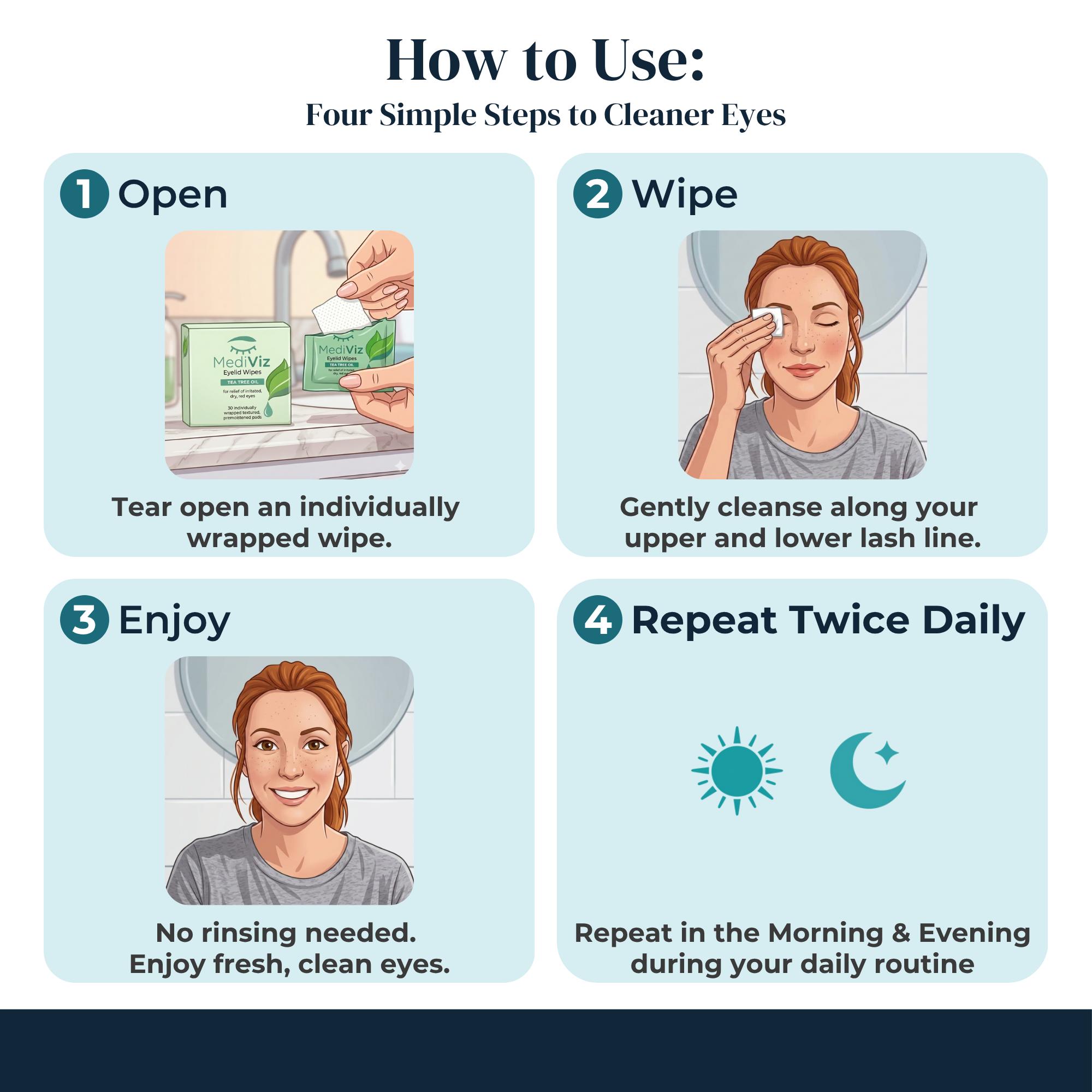 Eye Love MediViz Tea Tree Eyelid Wipes - 30 Eyelash & Eyelid Scrub Tow
