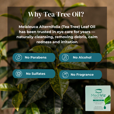Eye Love MediViz Tea Tree Eyelid Wipes - 30 Eyelash & Eyelid Scrub Towelettes