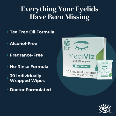 Eye Love MediViz Tea Tree Eyelid Wipes - 30 Eyelash & Eyelid Scrub Towelettes
