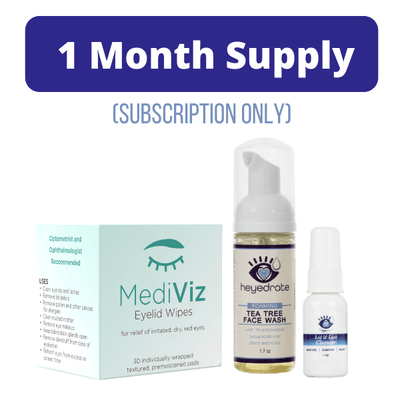 SUBSCRIPTION ONLY - 1 Month Supply Bundle | Eyelid Wipes, Tea Tree Face Wash, Lid & Lash Cleanser (1 oz) Dry Eye Supplement Eye Love, LLC