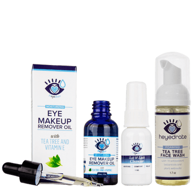 Beauty Bundle & Demodex Relief Kit | Heyedrate® Eye Makeup Remover, Foaming Tea Tree Face Wah, Lid & Lash Cleanser Dry Eye Supplement Heyedrate